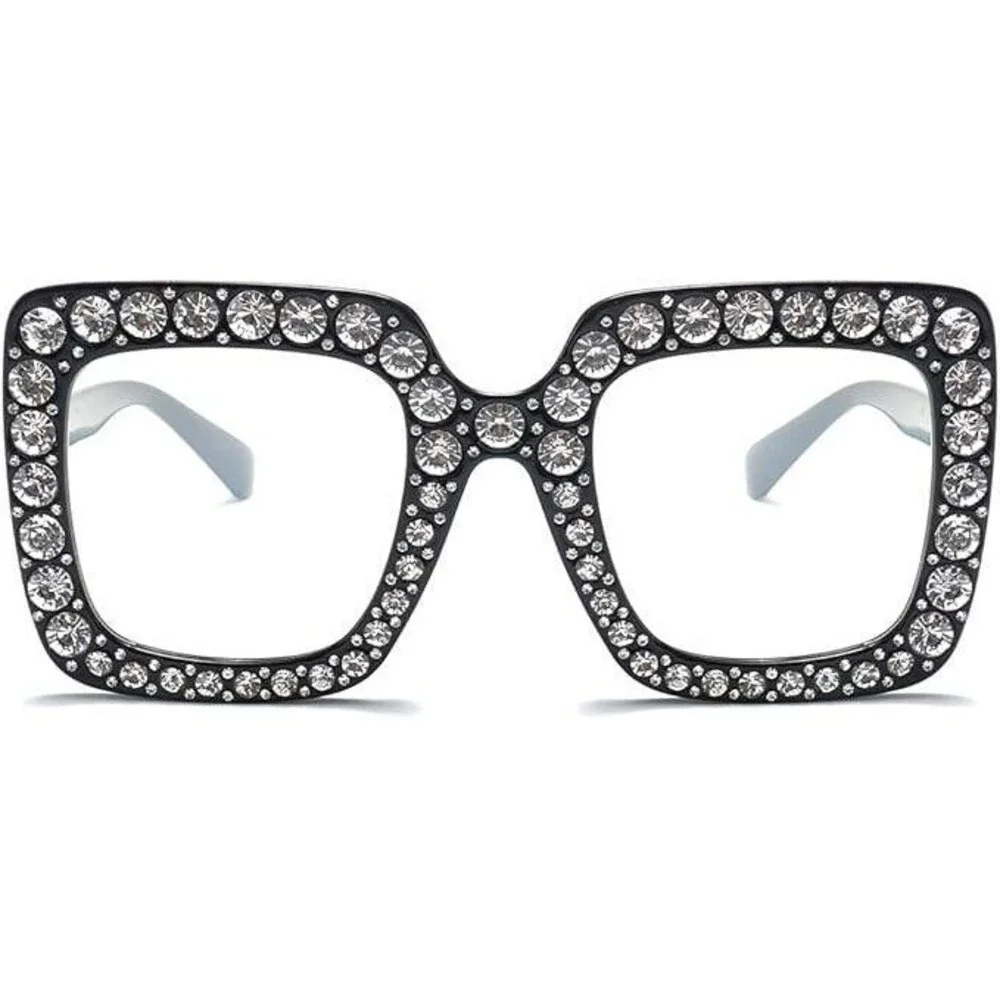 Oversized Square Frame Bling Rhinestone‎ Cat Eye Retro Women Fashion Sunglasses